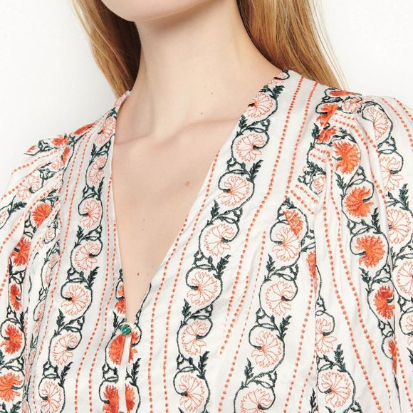 ❤️HOLIDAY SPECIAL❤️  Sandro Floral Embroidered Puff Sleeve Top Blouse - Picture 3 of 5